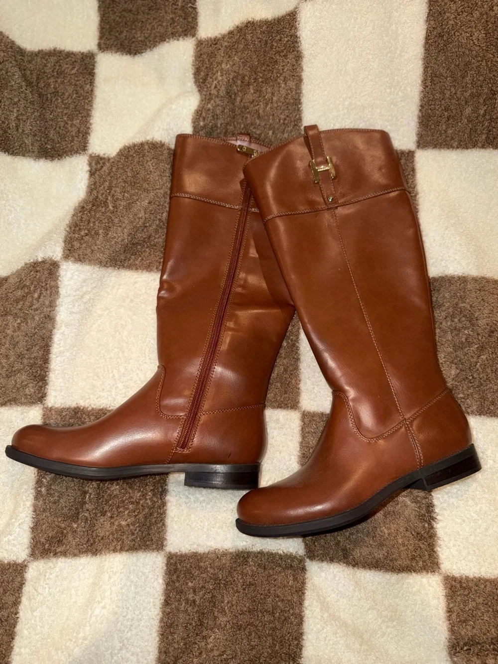 Tommy Hilfiger Cognac Brown Over-the-Knee Leather Riding Boots
